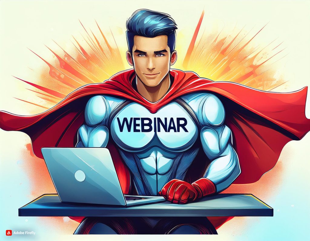 A super hero with a laptopn that would is building a marketing strategy that soars with word